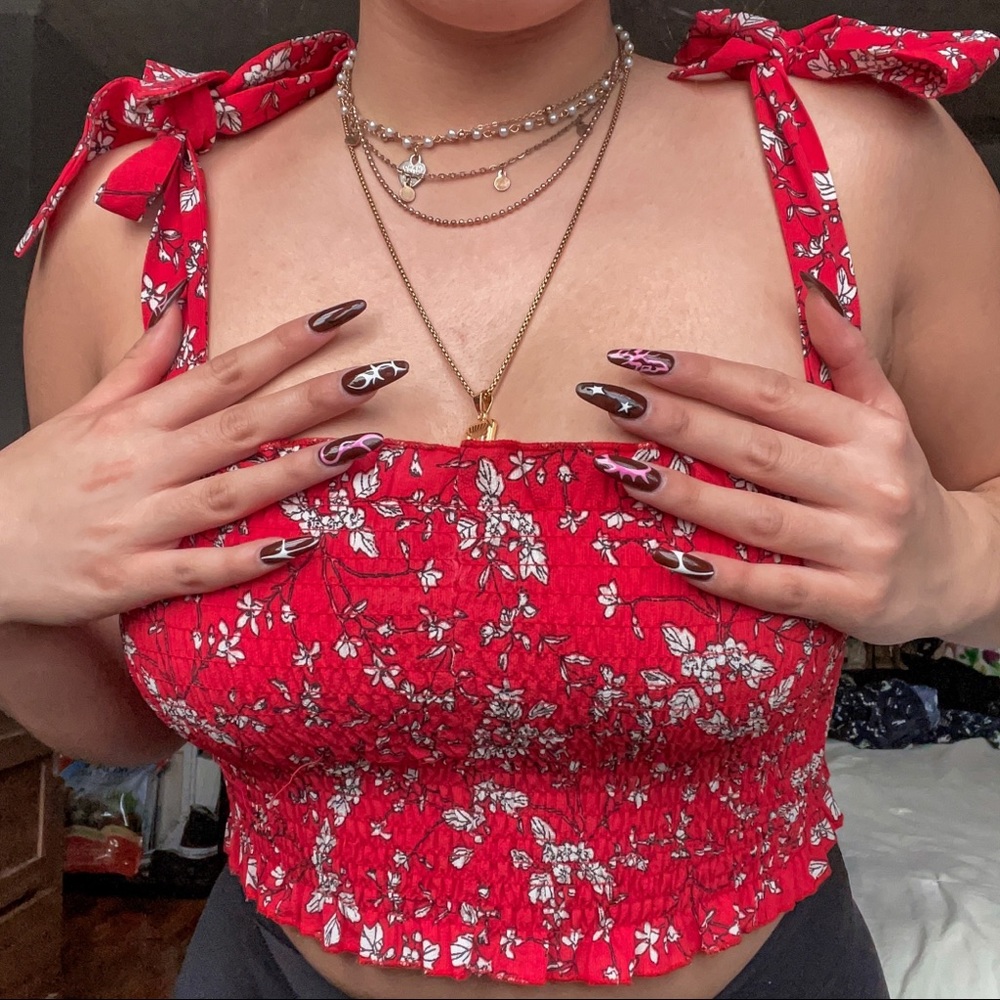 Tie Shoulder Red Crop Top